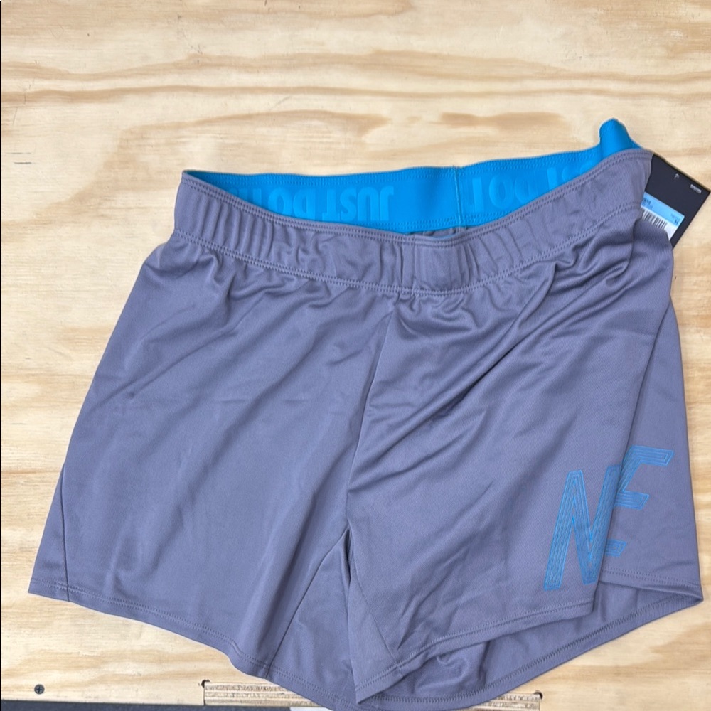 Nike Gray Athletic Shorts with Blue Waistband